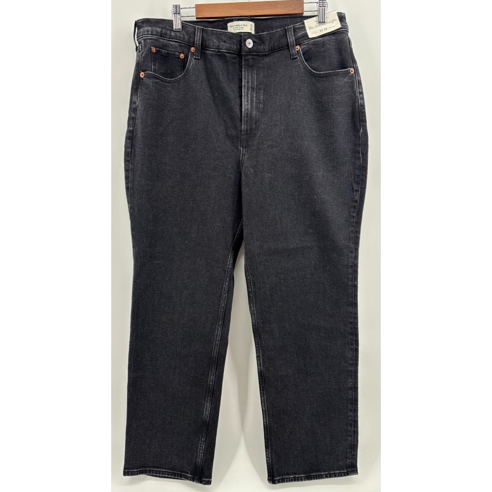 Abercrombie Ankle Straight Ultra High Rise Curve Love Jeans in Washed Black